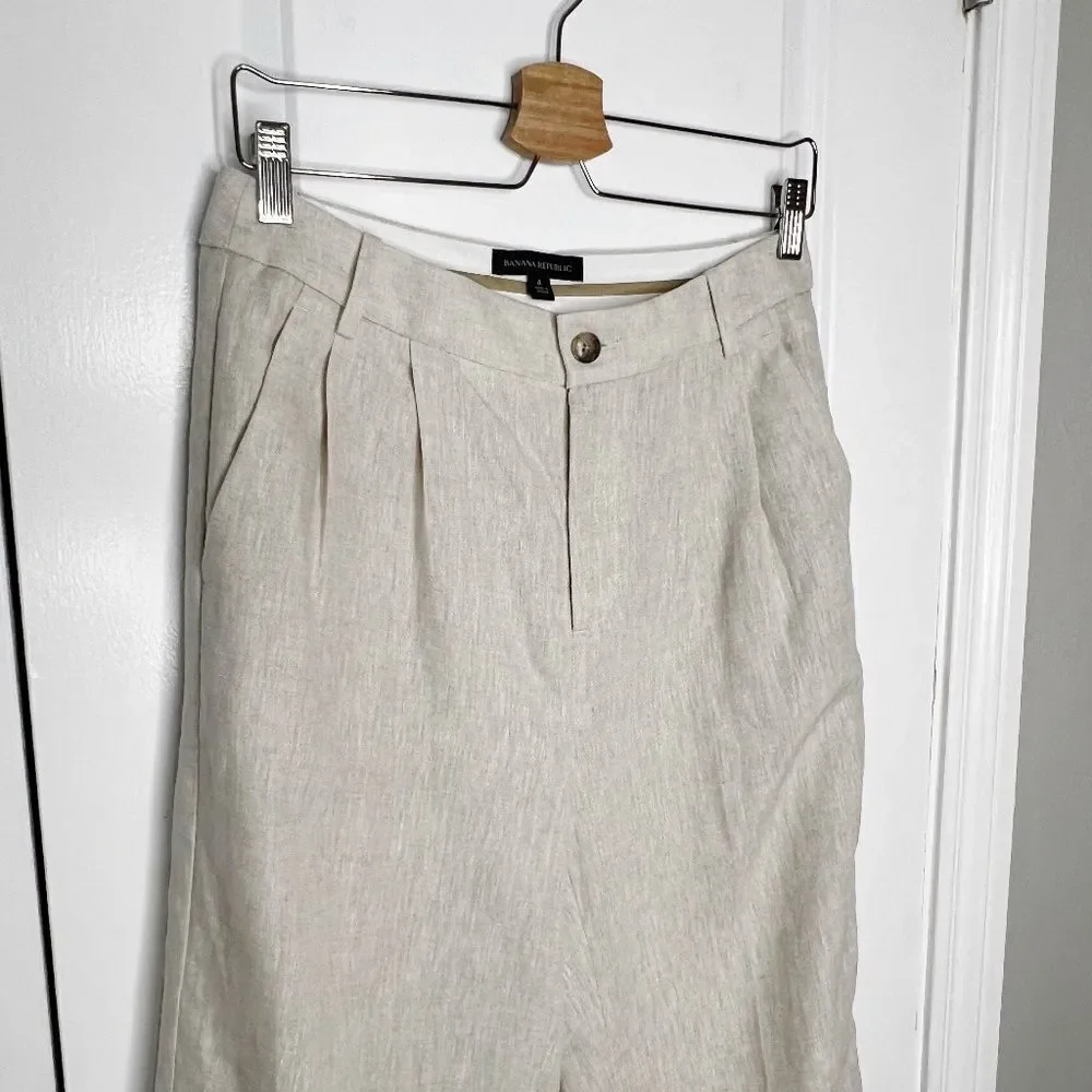 Banana Republic PALMA STRAIGHT-LEG LINEN PANT Size 4 Natural Linen